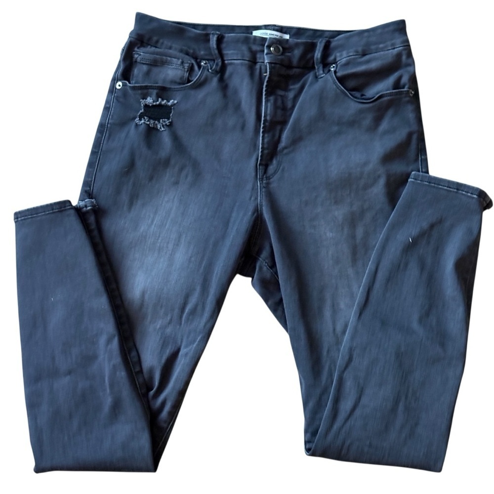Good American Jeans Good Waist Size 14/32 Faded Black Gray Distressed #GW961T